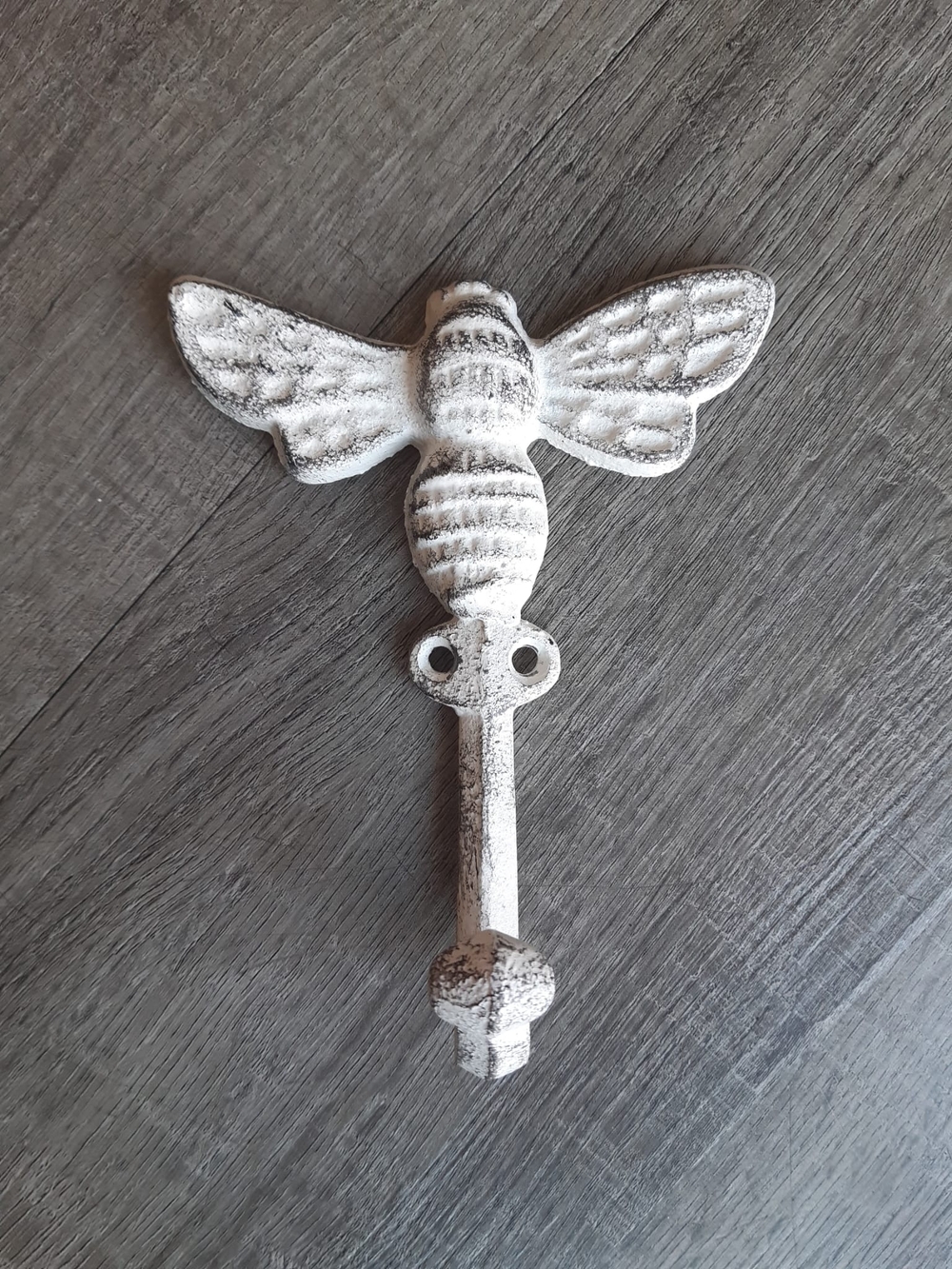 Bee-Shaped Cast Iron Wall Hook - White